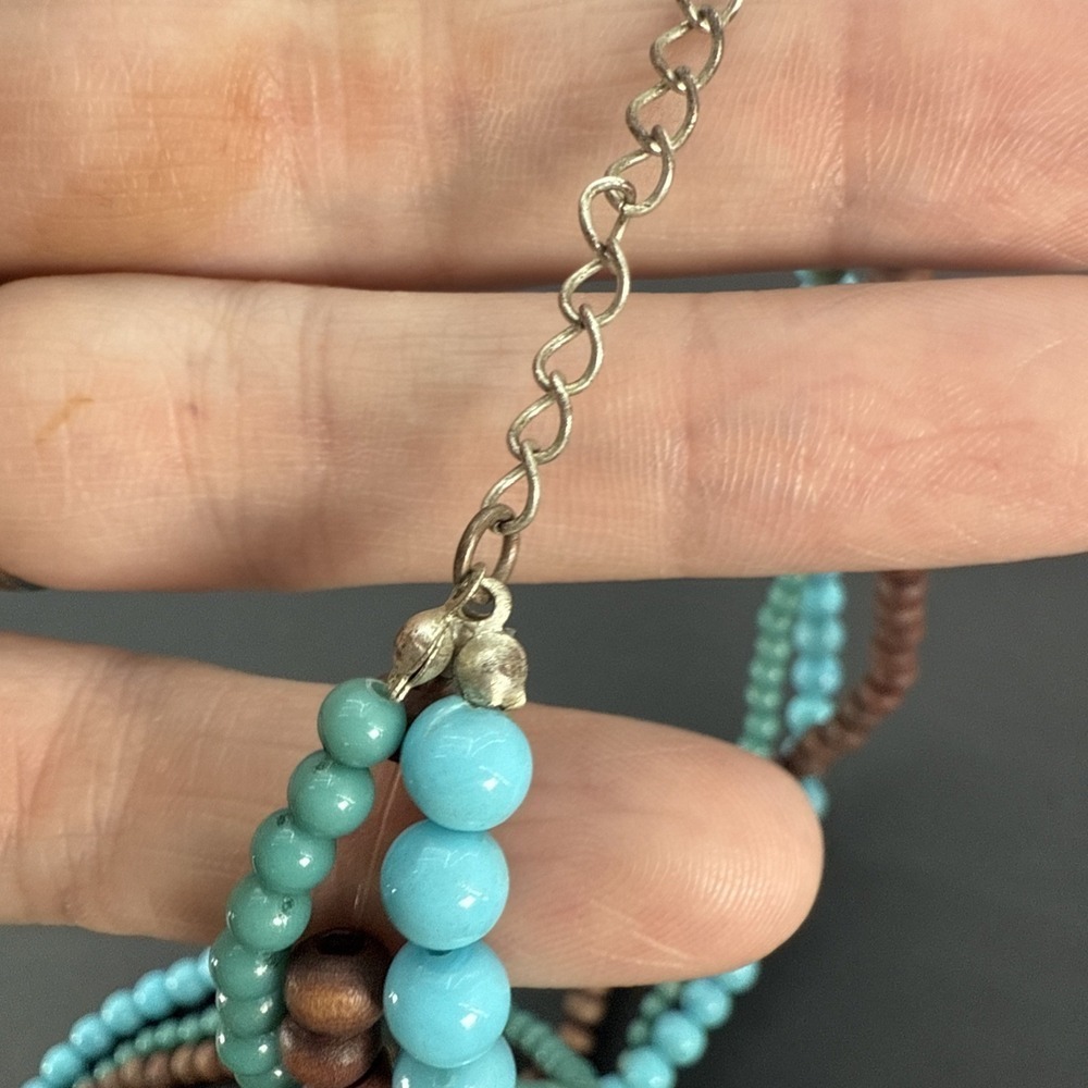 Vintage Southwestern Cross Pendant Necklace Turquoise Tiger Eye Jasper Stones - Picture 7 of 12